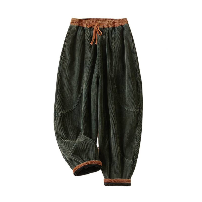 Color Contrast Corduroy Cotton Women's Thermal Fleece-Lined Harem Pants With Pockets