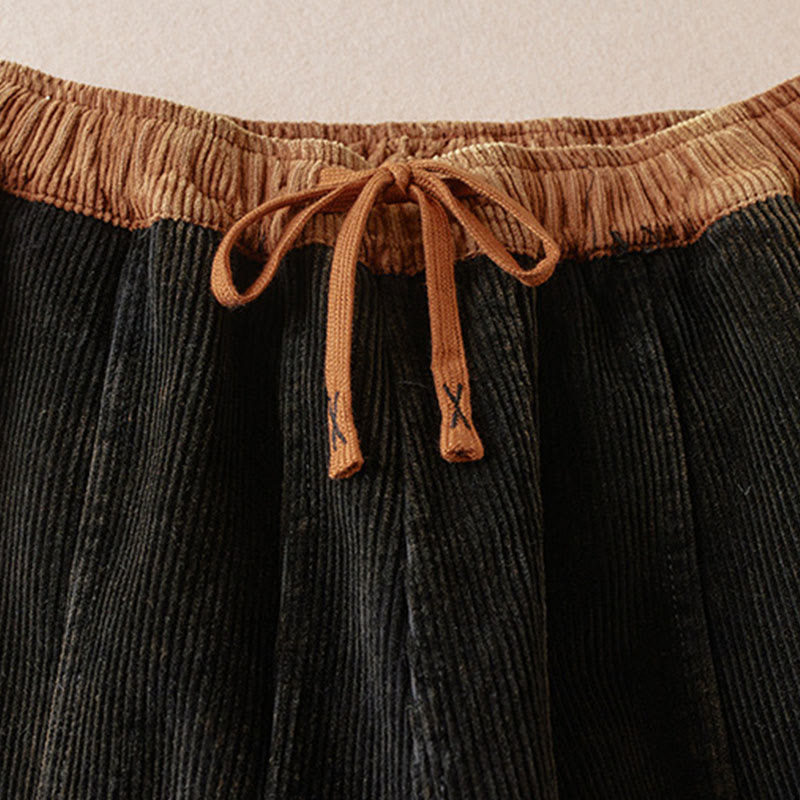 Color Contrast Corduroy Cotton Women's Thermal Fleece-Lined Harem Pants With Pockets