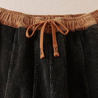 Color Contrast Corduroy Cotton Women's Thermal Fleece-Lined Harem Pants With Pockets