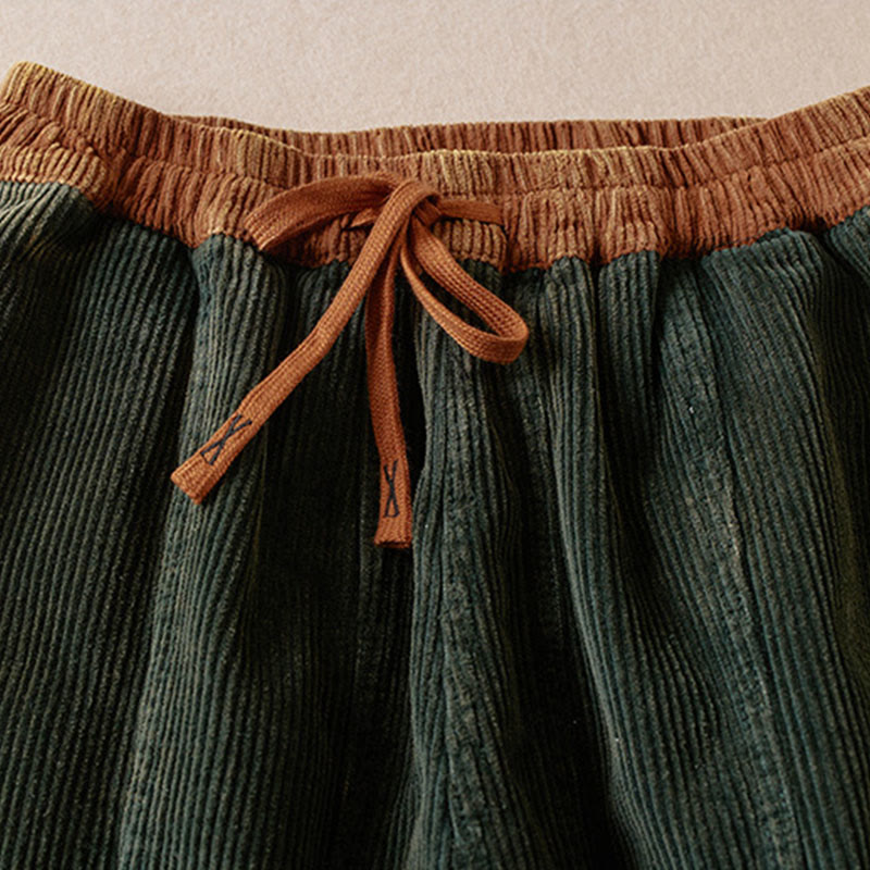 Color Contrast Corduroy Cotton Women's Thermal Fleece-Lined Harem Pants With Pockets