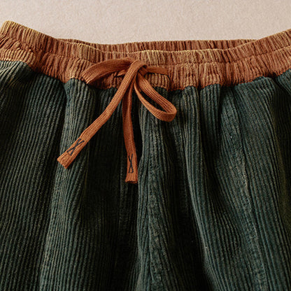 Color Contrast Corduroy Cotton Women's Thermal Fleece-Lined Harem Pants With Pockets