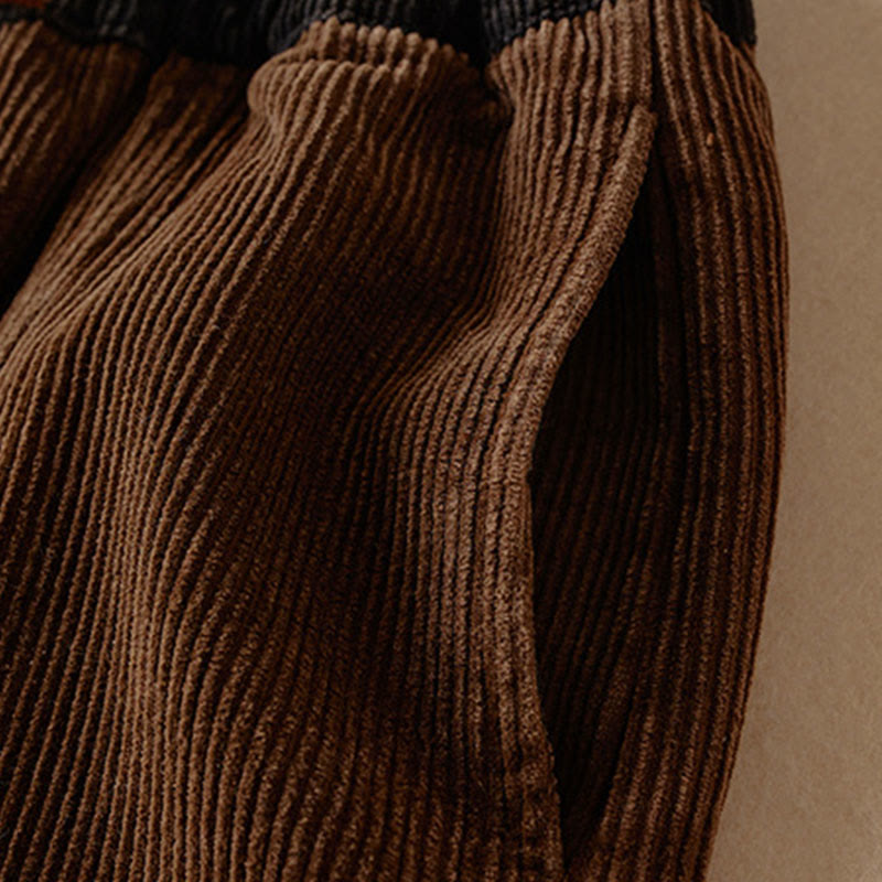 Color Contrast Corduroy Cotton Women's Thermal Fleece-Lined Harem Pants With Pockets