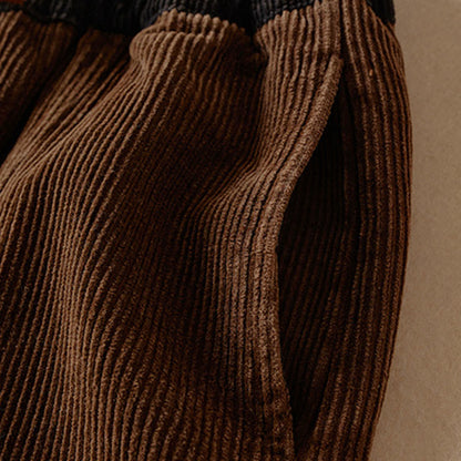 Color Contrast Corduroy Cotton Women's Thermal Fleece-Lined Harem Pants With Pockets