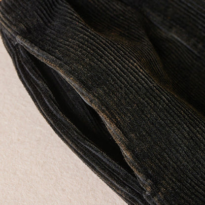 Color Contrast Corduroy Cotton Women's Thermal Fleece-Lined Harem Pants With Pockets