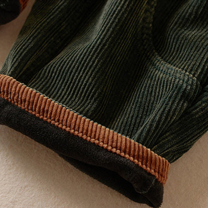 Color Contrast Corduroy Cotton Women's Thermal Fleece-Lined Harem Pants With Pockets