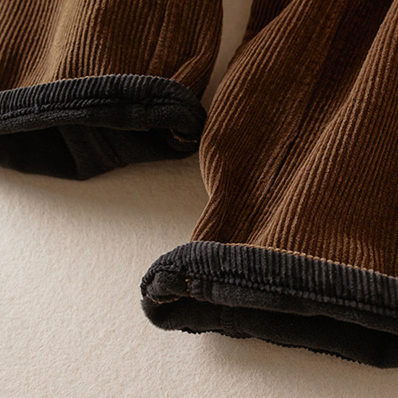 Color Contrast Corduroy Cotton Women's Thermal Fleece-Lined Harem Pants With Pockets