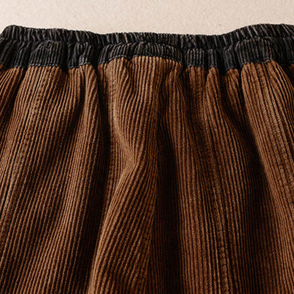 Color Contrast Corduroy Cotton Women's Thermal Fleece-Lined Harem Pants With Pockets