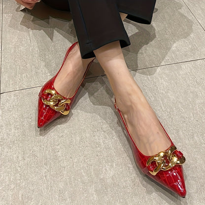 SCARLET CHAIN SLINGBACK FLATS