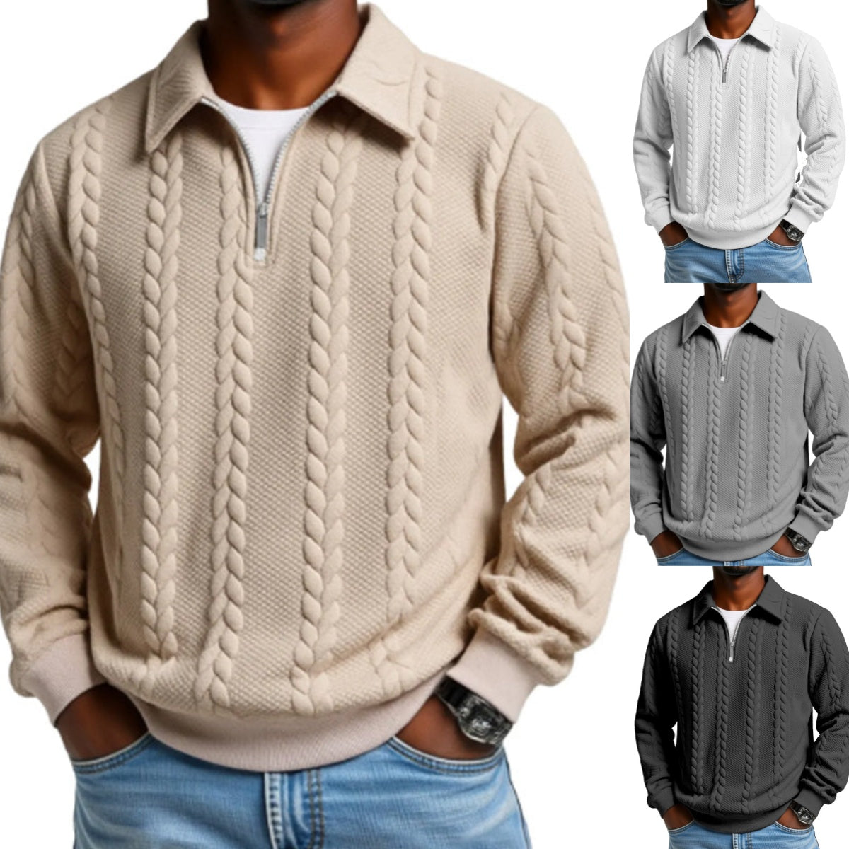 New arrivals offer-Men's Casual Half-Zip Cable-Knit Sweater