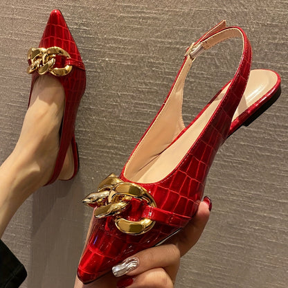 SCARLET CHAIN SLINGBACK FLATS
