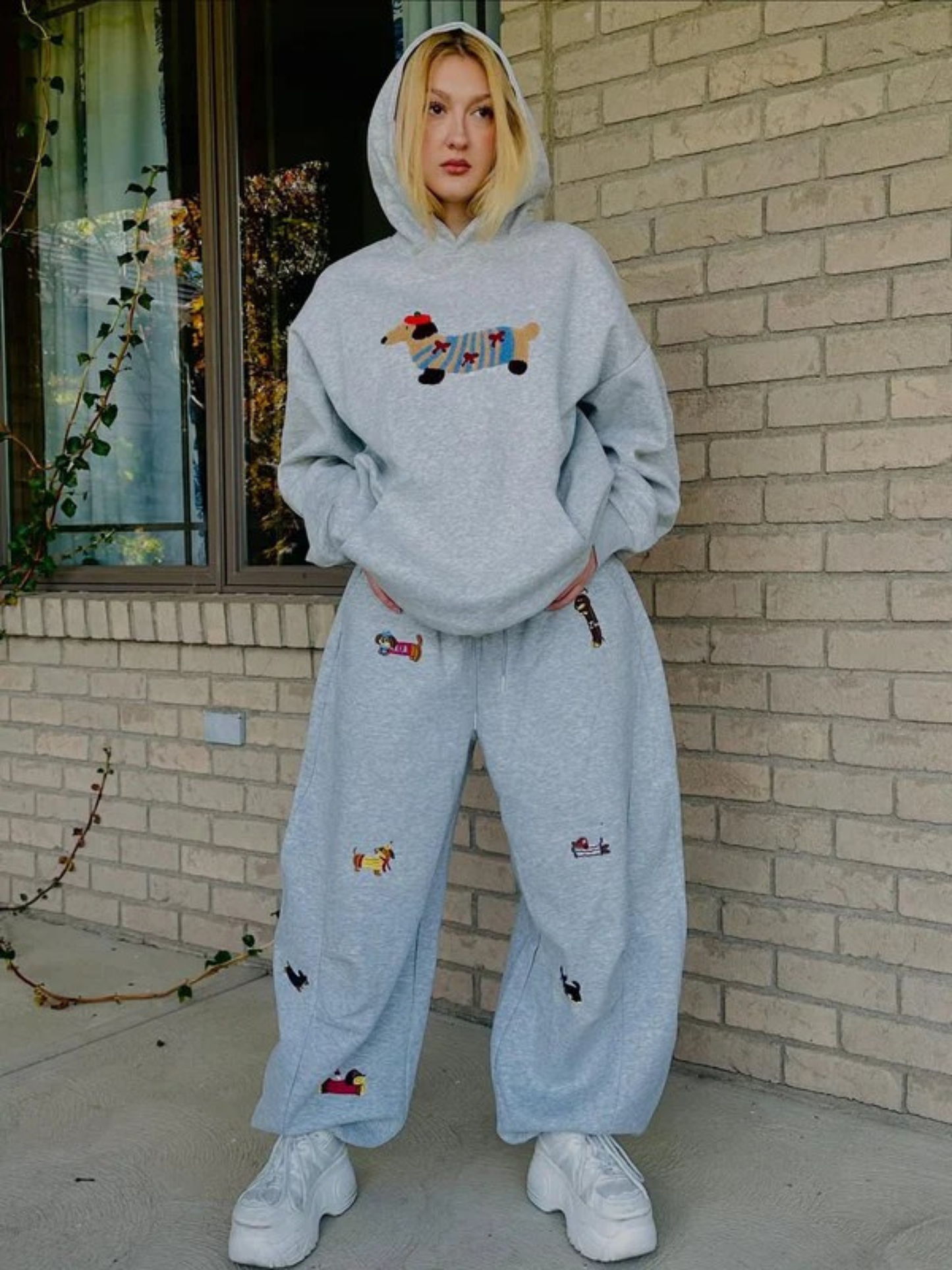 Elindra® Embroidered Pup Barrel Sweatpants