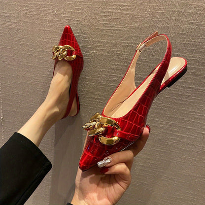 SCARLET CHAIN SLINGBACK FLATS