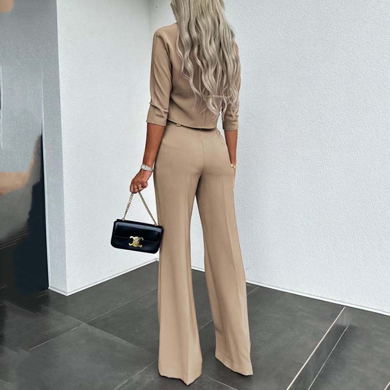 Elegant Crop Top & Wide-Leg Trousers Set for Women