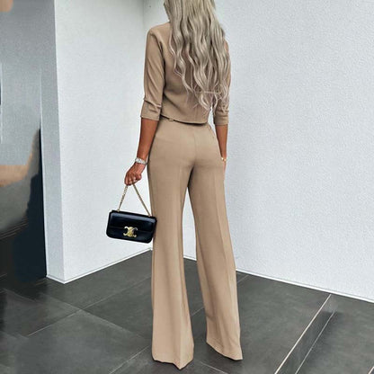 Elegant Crop Top & Wide-Leg Trousers Set for Women