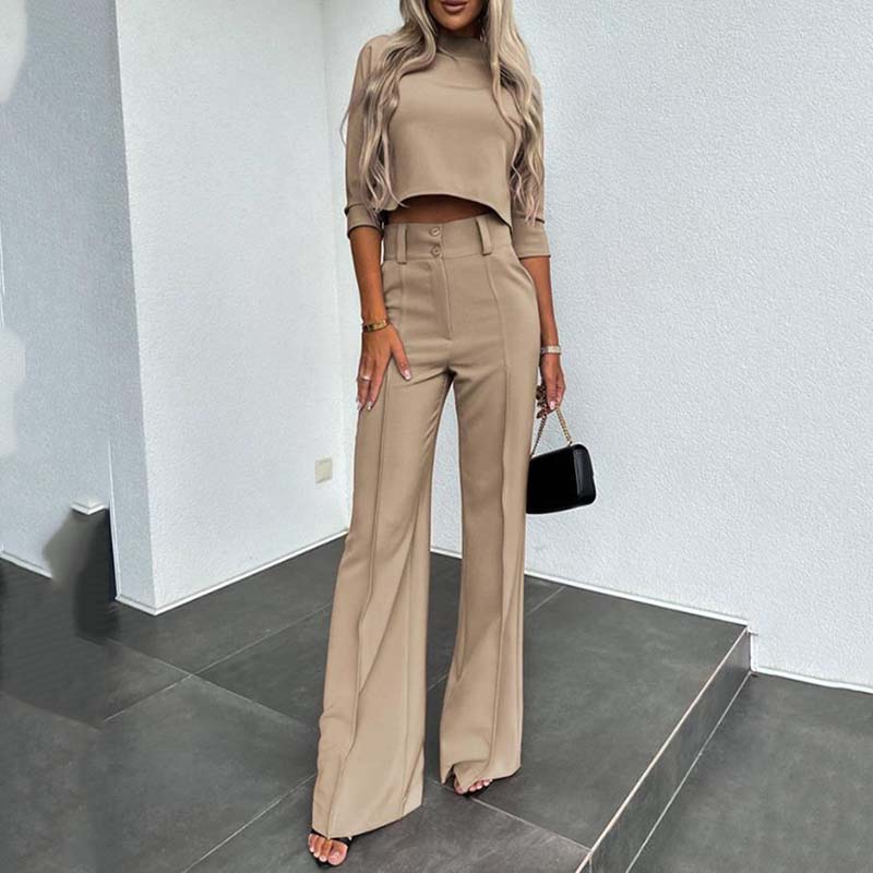 Elegant Crop Top & Wide-Leg Trousers Set for Women