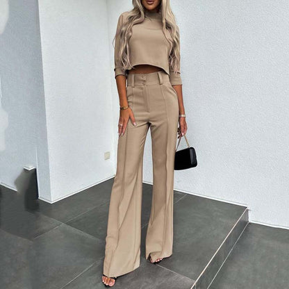 Elegant Crop Top & Wide-Leg Trousers Set for Women