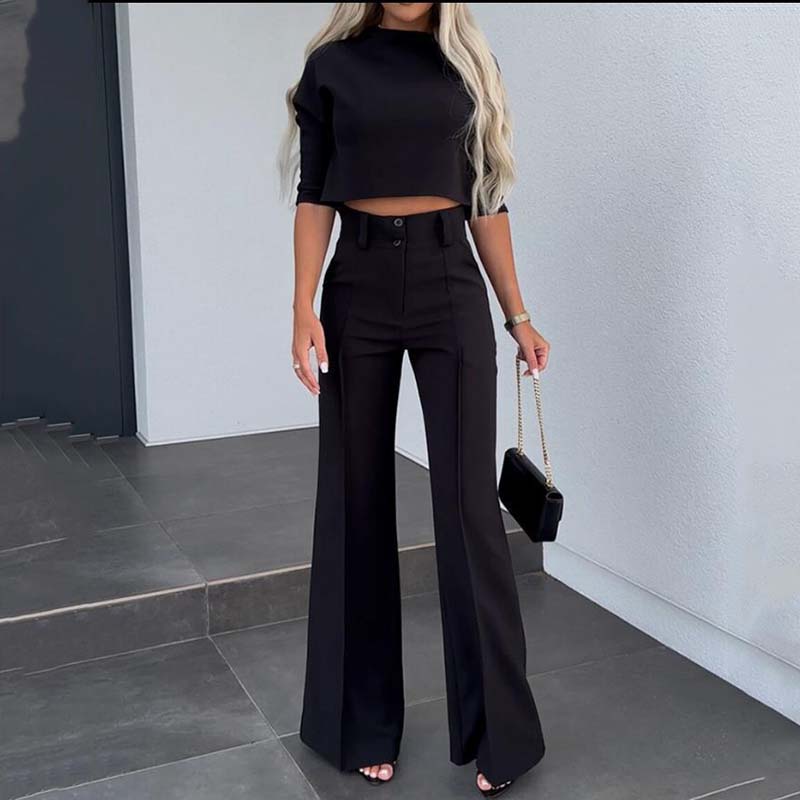 Elegant Crop Top & Wide-Leg Trousers Set for Women
