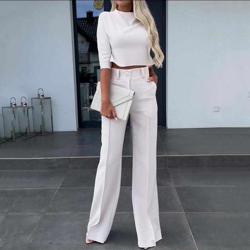 Elegant Crop Top & Wide-Leg Trousers Set for Women