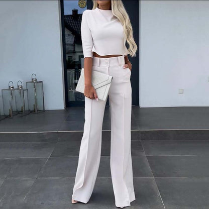 Elegant Crop Top & Wide-Leg Trousers Set for Women