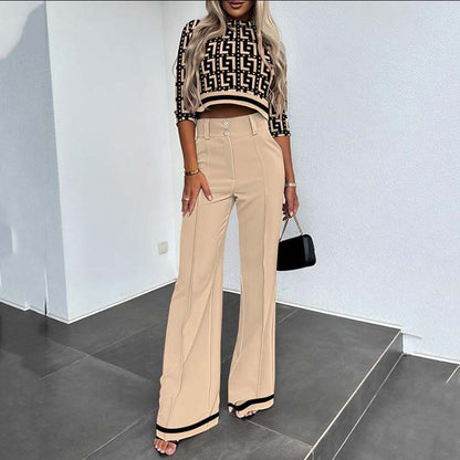 Elegant Crop Top & Wide-Leg Trousers Set for Women