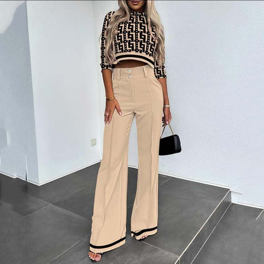 Elegant Crop Top & Wide-Leg Trousers Set for Women