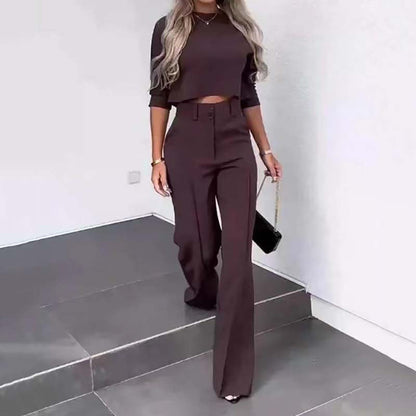 Elegant Crop Top & Wide-Leg Trousers Set for Women