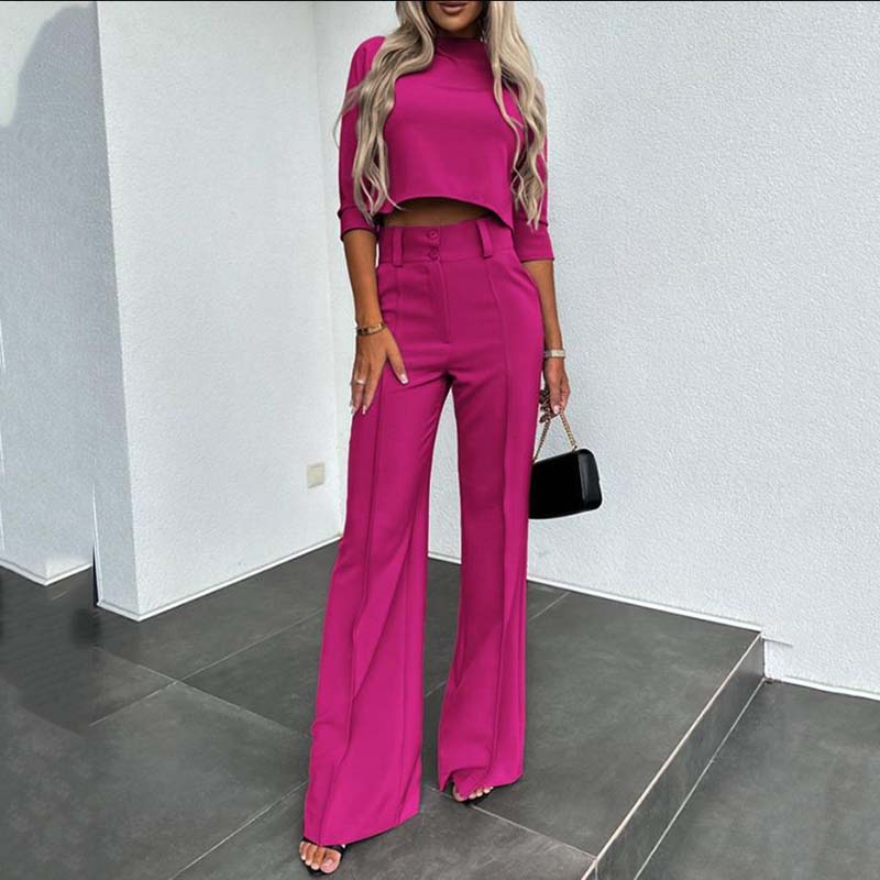 Elegant Crop Top & Wide-Leg Trousers Set for Women