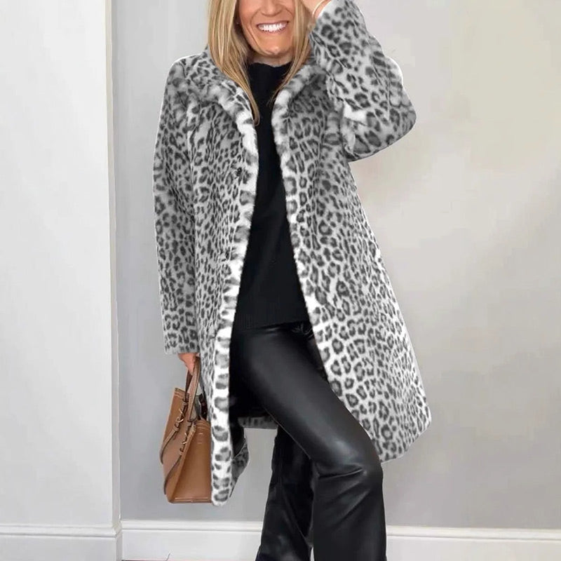 Women's Leopard Print Mid-Length Jacket