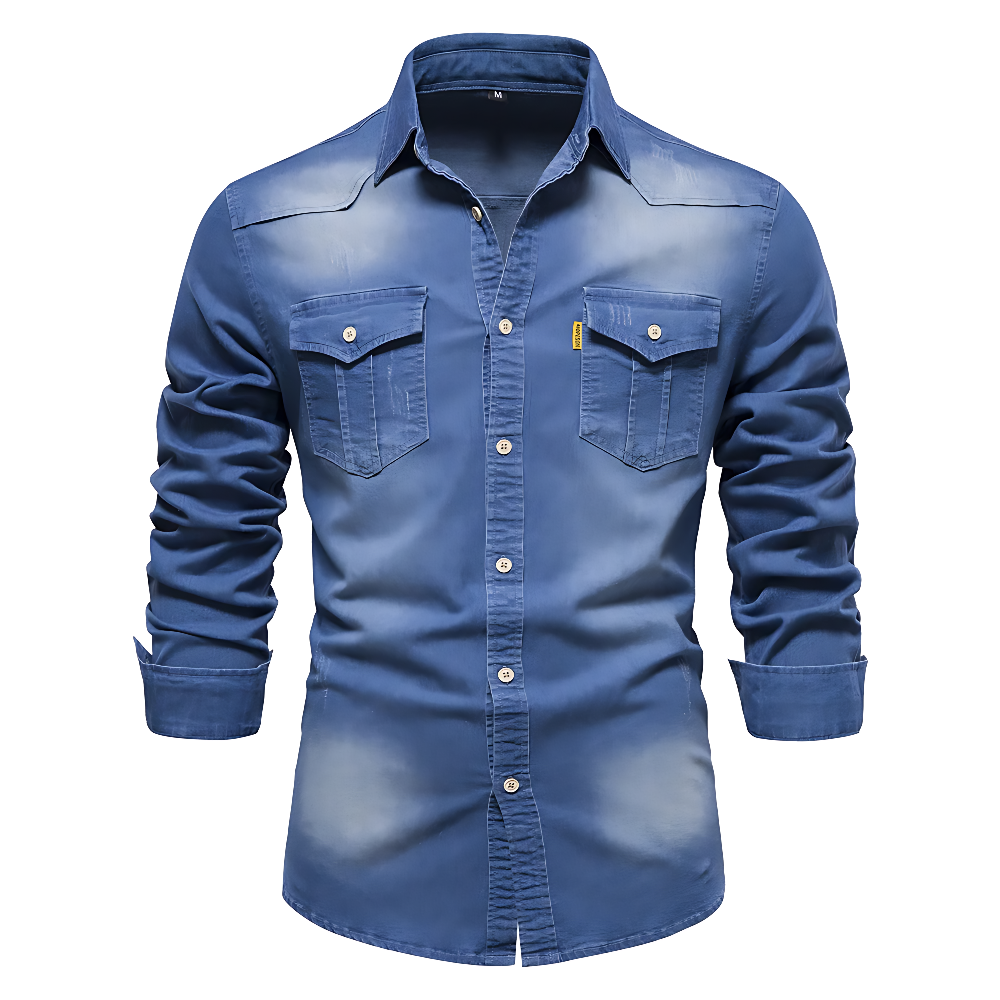 AdaptiveFit Cotton Denim Shirt: Tailored For Men